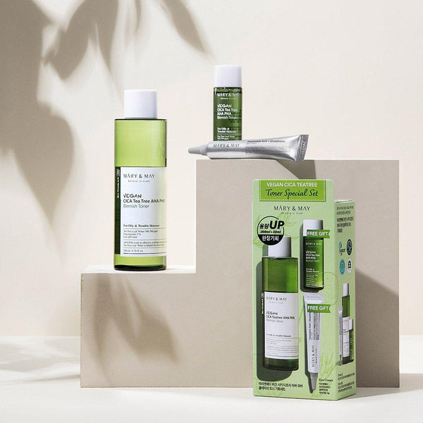 [MARY & MAY] Vegan CICA Tea Tree Toner Special Set (200ml+30ml+Eye cream 12g) - Glam Global UKMARY & MAY