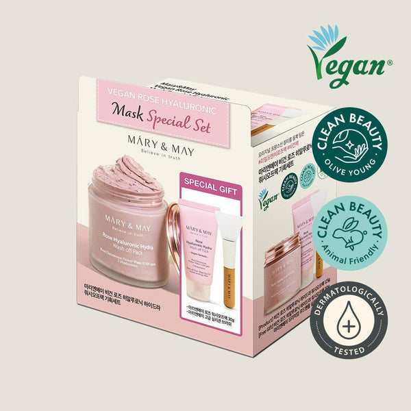 [MARY & MAY] Vegan Rose Hyaluronic Mask Special Set (125g + 30g) | Hydration & Sebum Care - Glam Global UKMARY & MAY