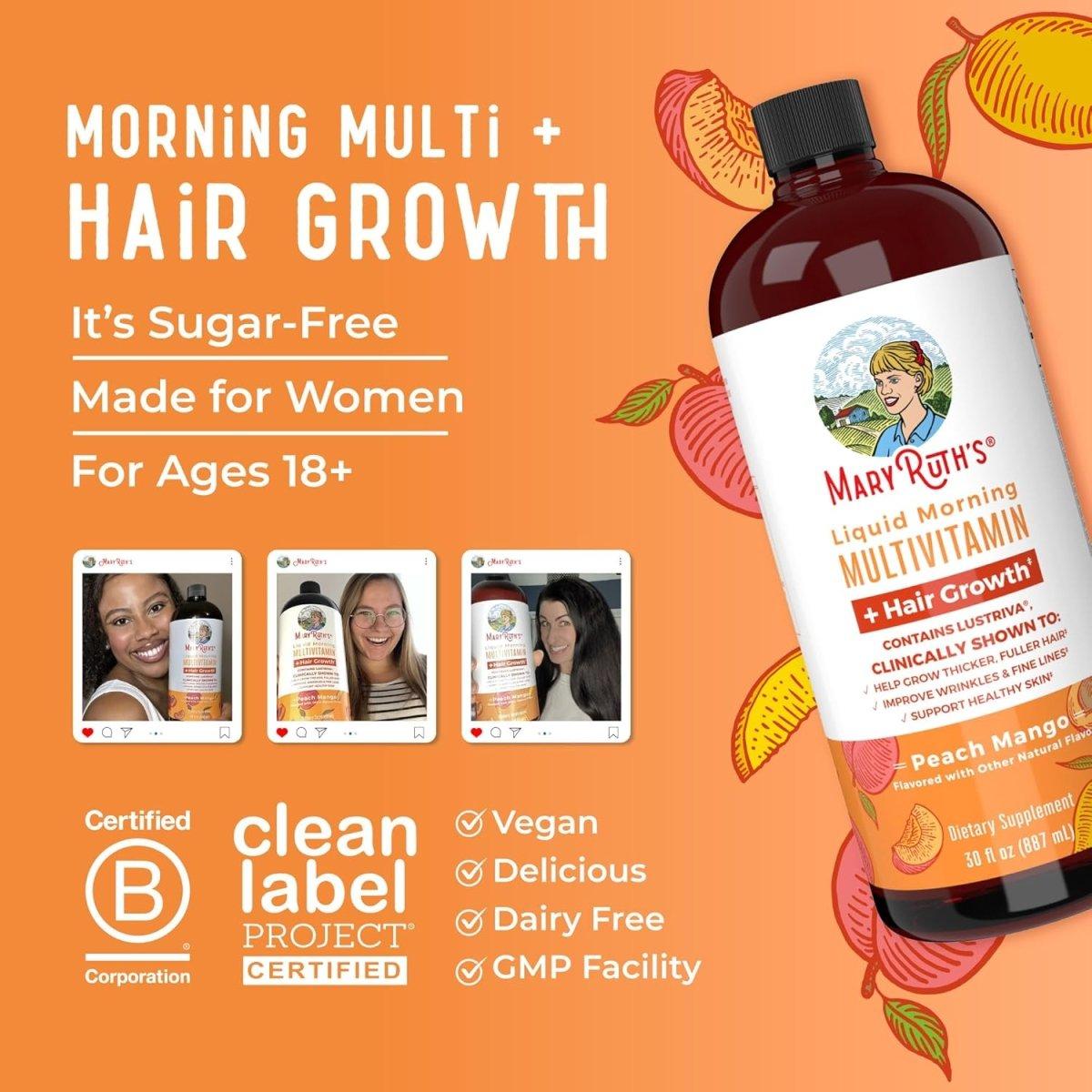 MaryRuth Liquid Multivitamin + Lustriva® Hair Growth Vitamins | Biotin 10000Mcg - 887ML - Glam Global UK