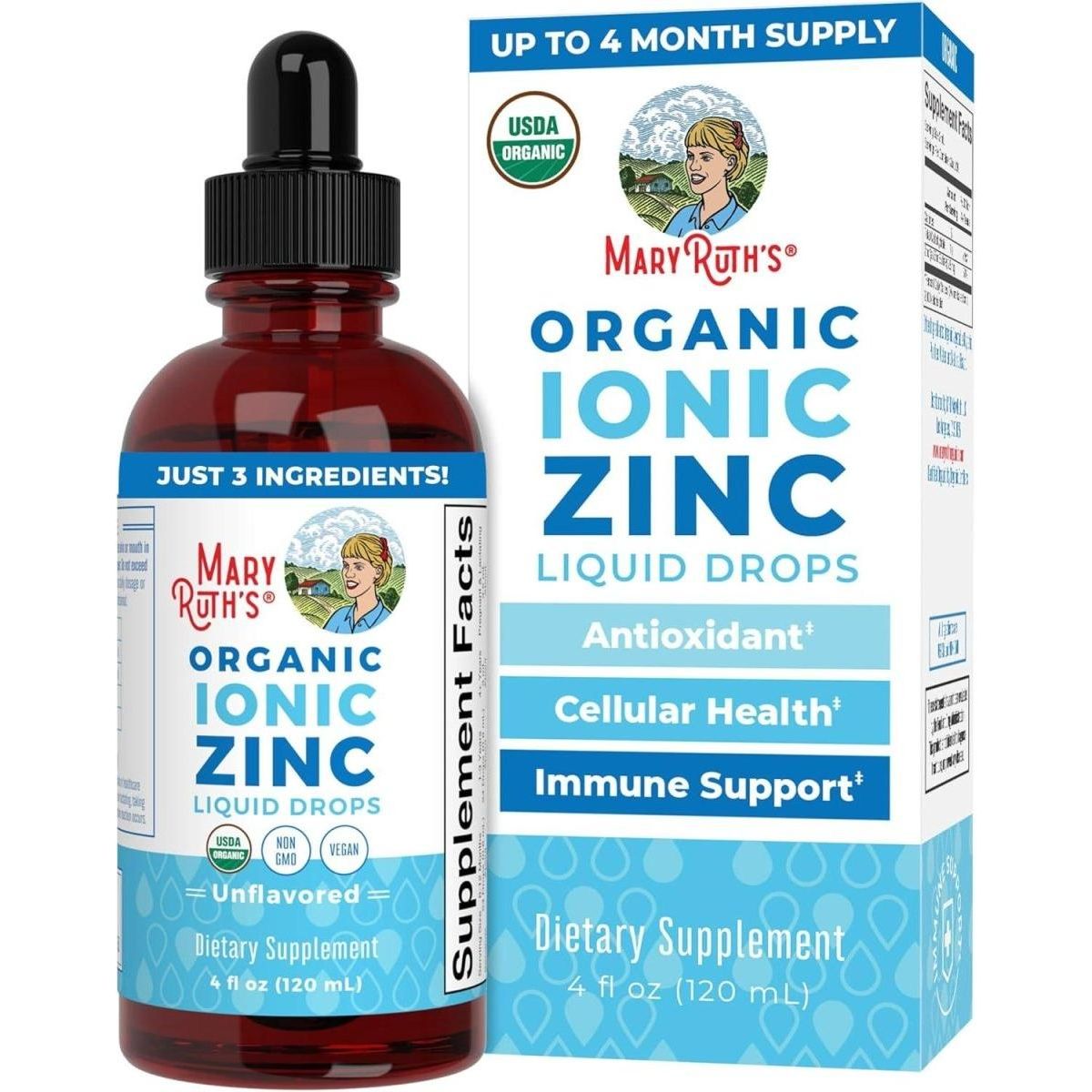 MaryRuth Organic Ionic Zinc Liquid Zinc Supplement, 40 Day Supply - 120ml - Glam Global UK