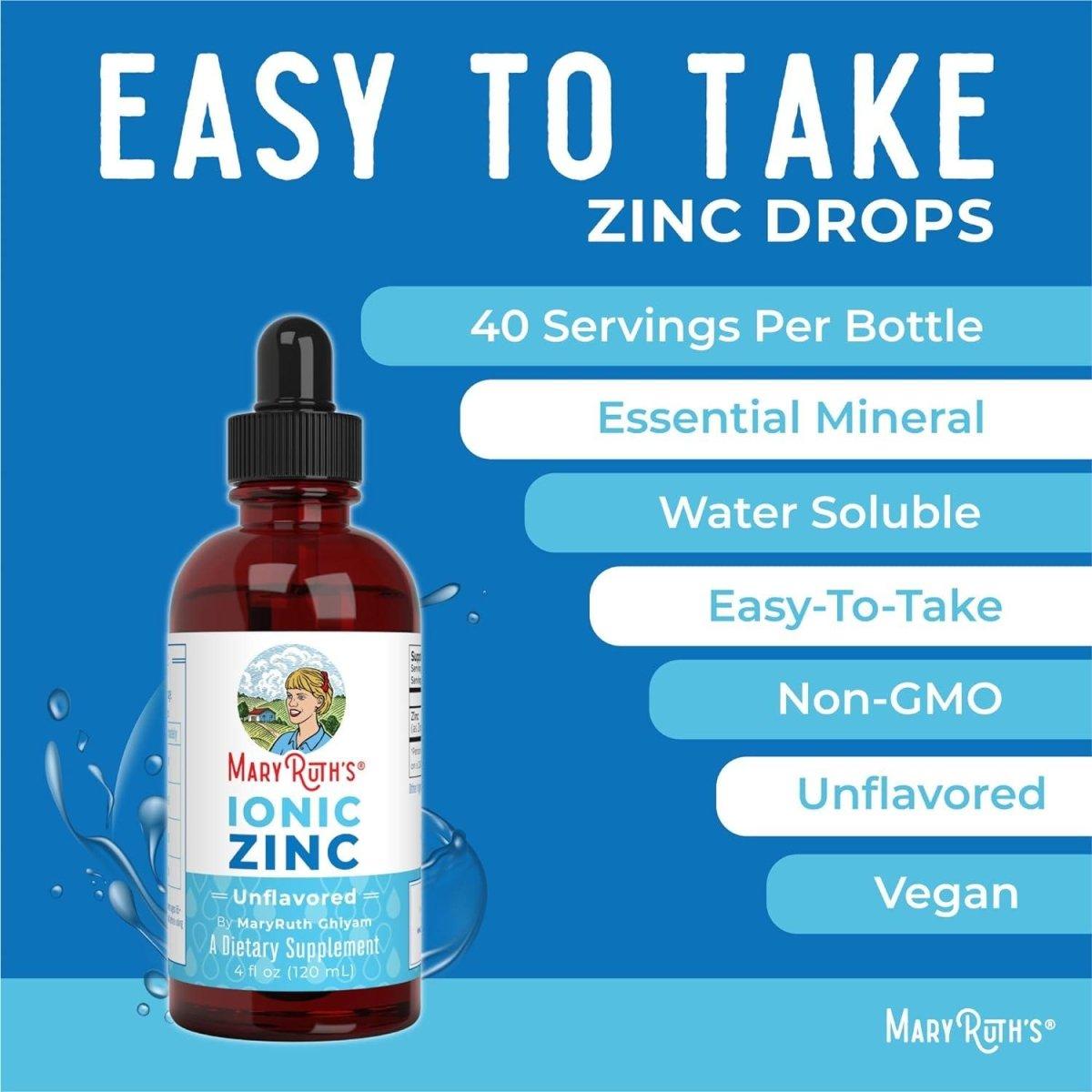 MaryRuth Organic Ionic Zinc Liquid Zinc Supplement, 40 Day Supply - 120ml - Glam Global UK