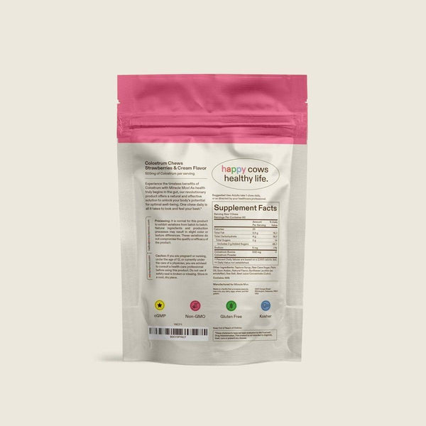 Miracle Moo Colostrum Chews - Grass Fed Bovine Powder - Strawberry Flavor (60 Servings) - Glam Global UKMiracle Moo