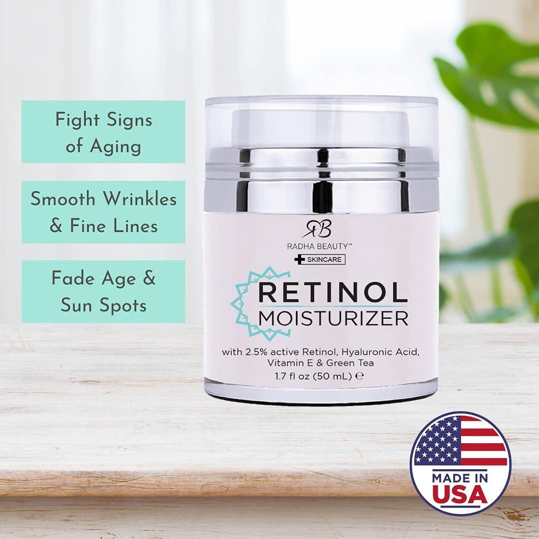 Moisturizing Miracle Retinol Cream for Face - with 2.5% Retinol, Hyaluronic Acid, Vitamin E and Green Tea. Luxury Night and Day Anti - Aging Wrinkle Cream 1.7 Fl Oz. - Glam Global UK