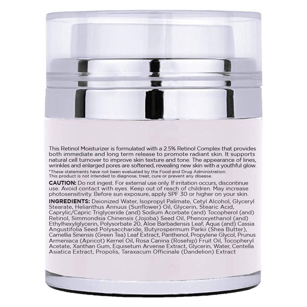 Moisturizing Miracle Retinol Cream for Face - with 2.5% Retinol, Hyaluronic Acid, Vitamin E and Green Tea. Luxury Night and Day Anti - Aging Wrinkle Cream 1.7 Fl Oz. - Glam Global UK