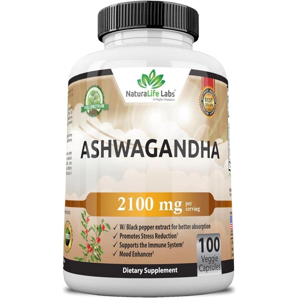 NaturaLife Labs Organic Ashwagandha 2,100 Mg - 100 Vegan Capsules - Glam Global UK