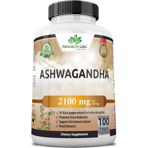 NaturaLife Labs Organic Ashwagandha 2,100 Mg - 100 Vegan Capsules - Glam Global UKNaturaLife Labs