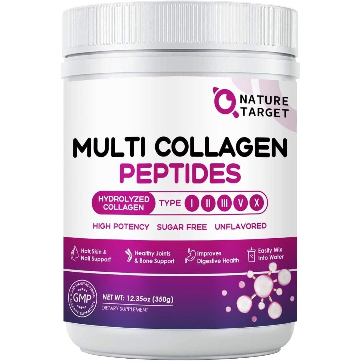 NATURE TARGET Multi Collagen Peptides Powder 12.35 oz - 350 g - Glam Global UK