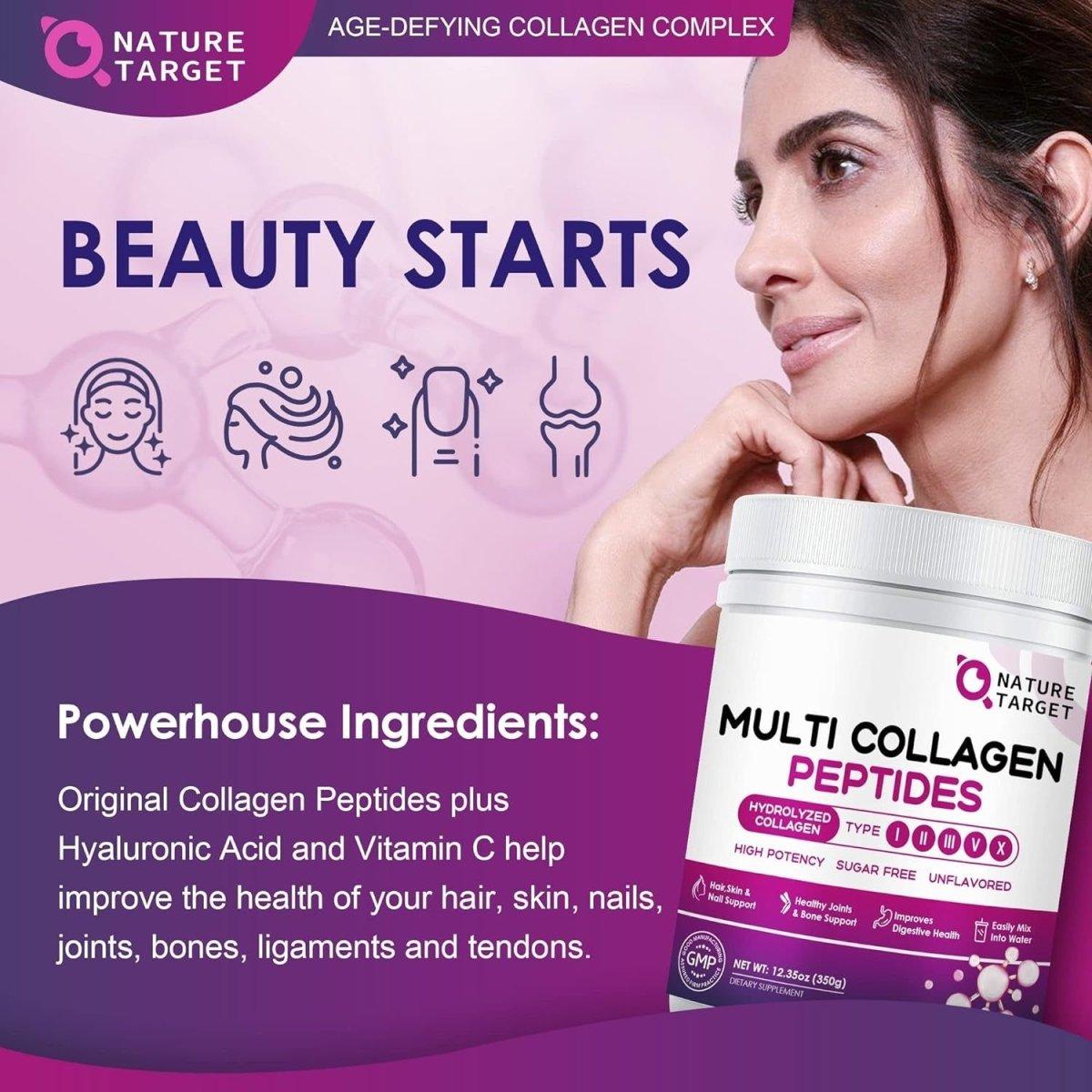 NATURE TARGET Multi Collagen Peptides Powder 12.35 oz - 350 g - Glam Global UKNATURE TARGET