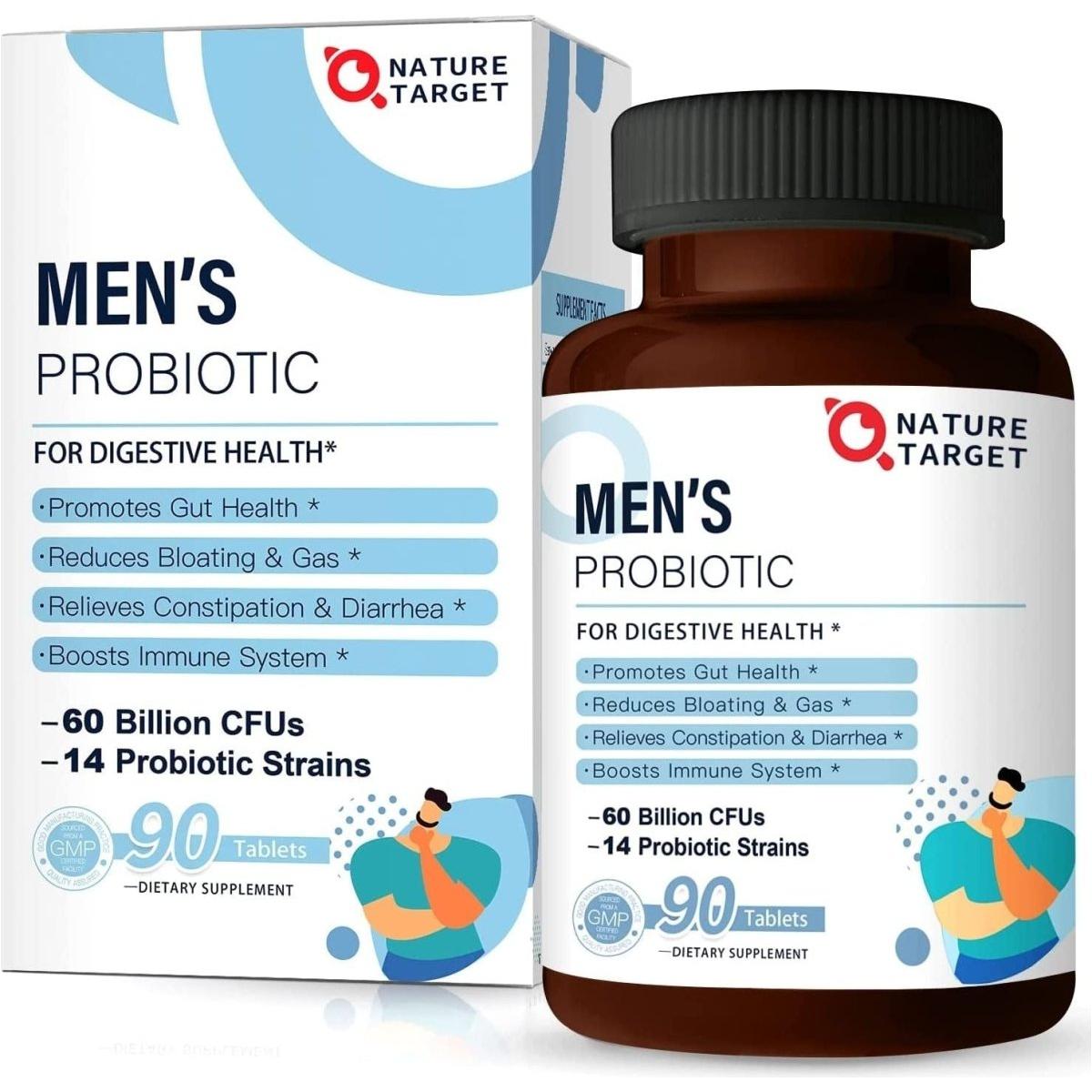 NATURE TARGET Probiotics for Men 60 Billion Cfus & 14 Strains Shelf Stable, Gluten & Soy Free (90 Count) - Glam Global UK