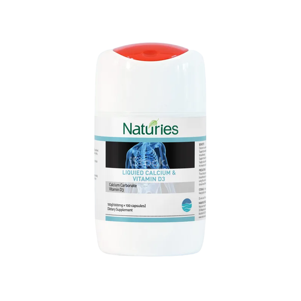 Naturies Liquid Calcium & Vitamin D3 – 100 Capsules | Bone, Teeth & Immune Support from New Zealand