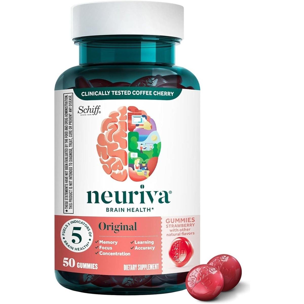 Neuriva Original Brain Supplement Caffeine Free, 50Ct Strawberry Gummies - Glam Global UK