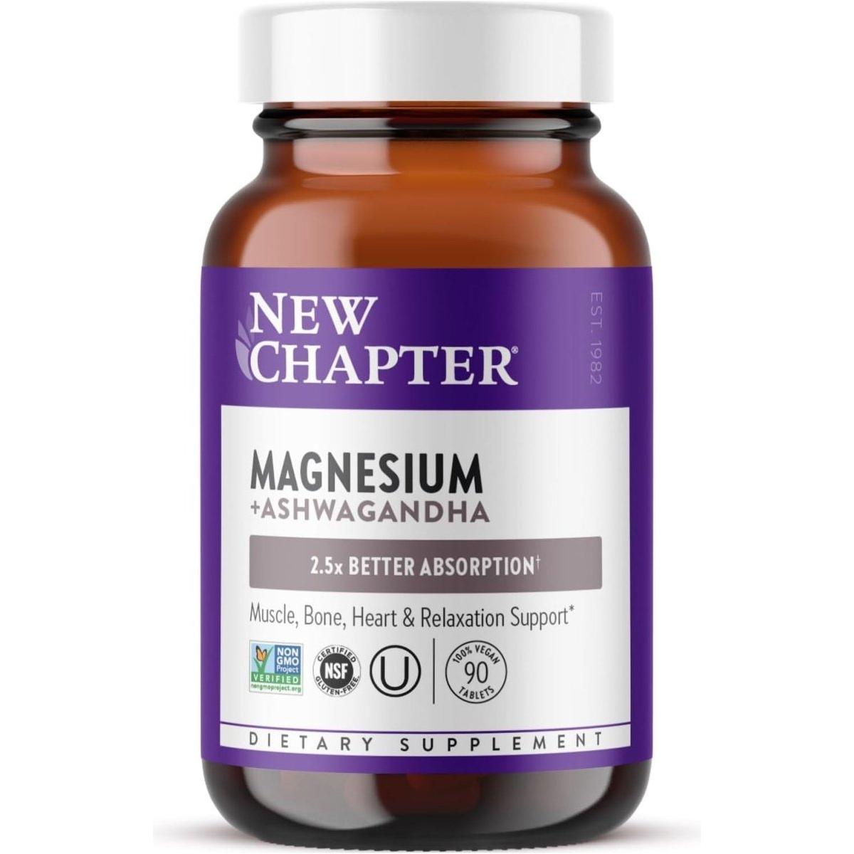 New Chapter Magnesium + Ashwagandha Supplement - 90 Tablets - Glam Global UK