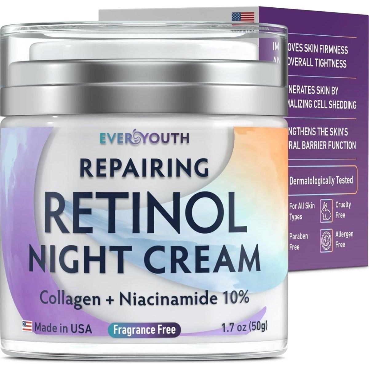 Night Cream Face Moisturizer with Retinol, Collagen, Niacinamide 10%, anti Wrinkle Face Cream, Made in USA, Retinol Cream for Face, anti Aging Face Cream, Face Moisturizer for Women, 1.7Oz - Glam Global UK