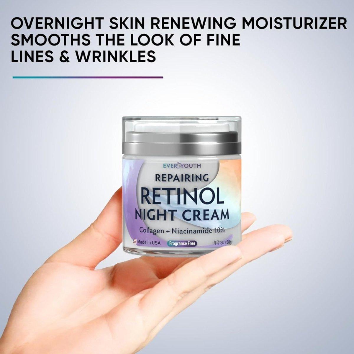 Night Cream Face Moisturizer with Retinol, Collagen, Niacinamide 10%, anti Wrinkle Face Cream, Made in USA, Retinol Cream for Face, anti Aging Face Cream, Face Moisturizer for Women, 1.7Oz - Glam Global UK