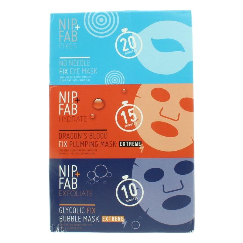 Nip+Fab Glycolic Acid Face Mask Fix Dragon's Blood No Needle Fix Eye 3 x Masks - Glam Global UK