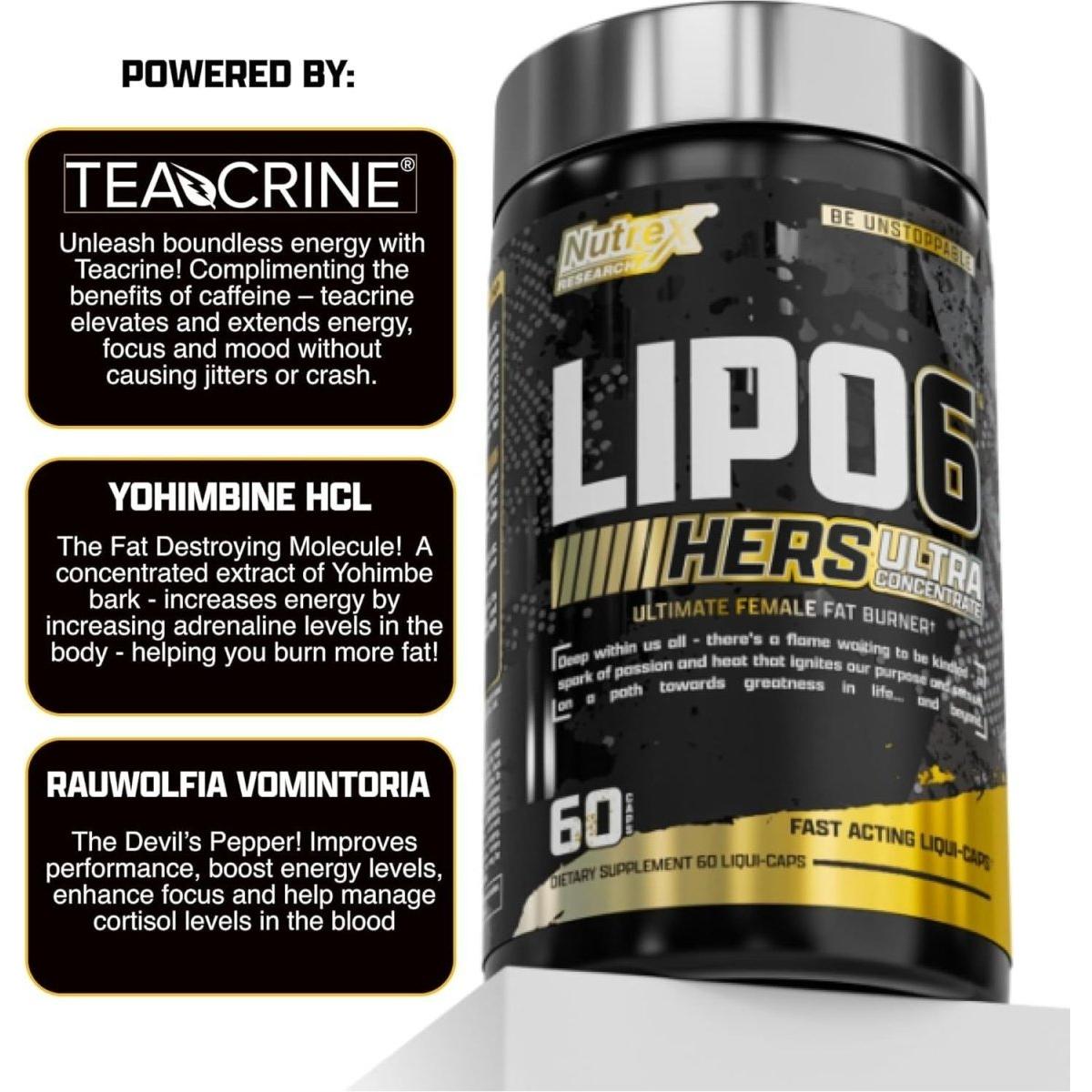 Nutrex Research Lipo - 6 Black Hers Ultra Concentrate Dietary Supplement - 60 Liqui - Caps - Glam Global UK