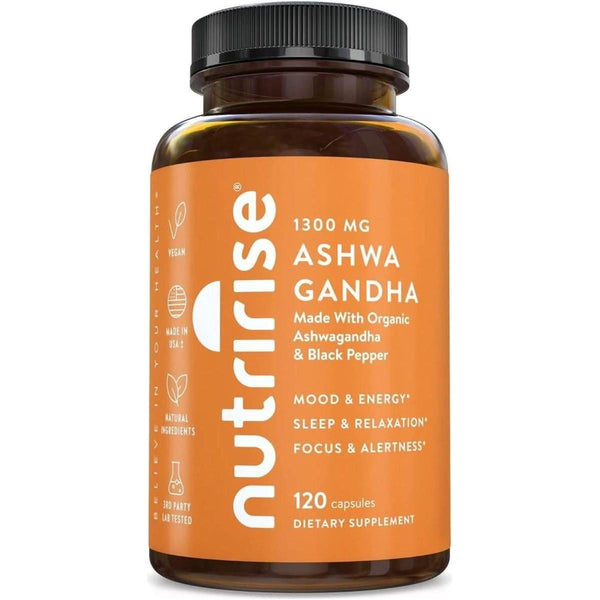NutriRise Organic Ashwagandha Root Capsules with Black Pepper, 1300Mg - 120 Count - Glam Global UKNutriRise