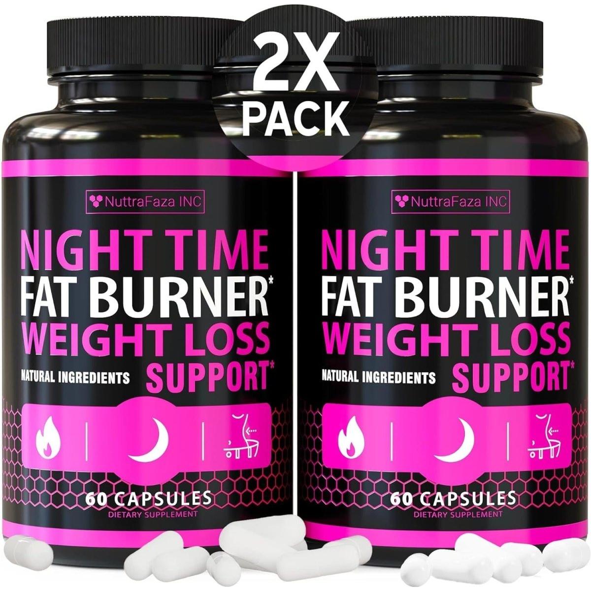 NuttraFaza INC Night Time Fat Burner Weight Loss Support Supplement for Women - 2Pack (60 Capsules per pack) - Glam Global UK