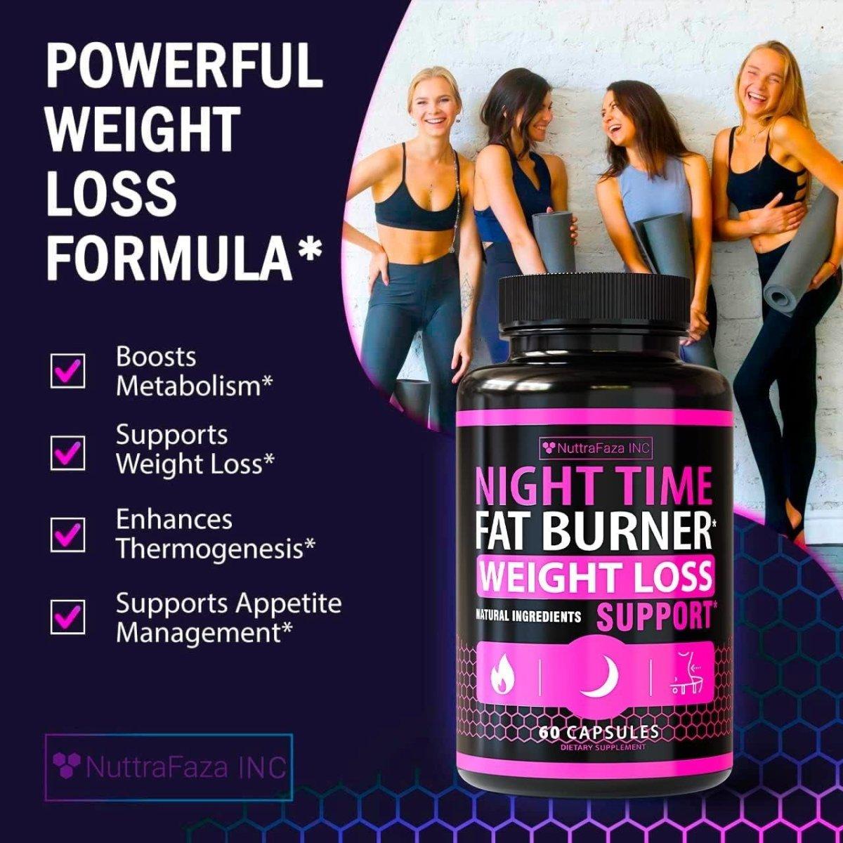 NuttraFaza INC Night Time Fat Burner Weight Loss Support Supplement for Women - 2Pack (60 Capsules per pack) - Glam Global UK