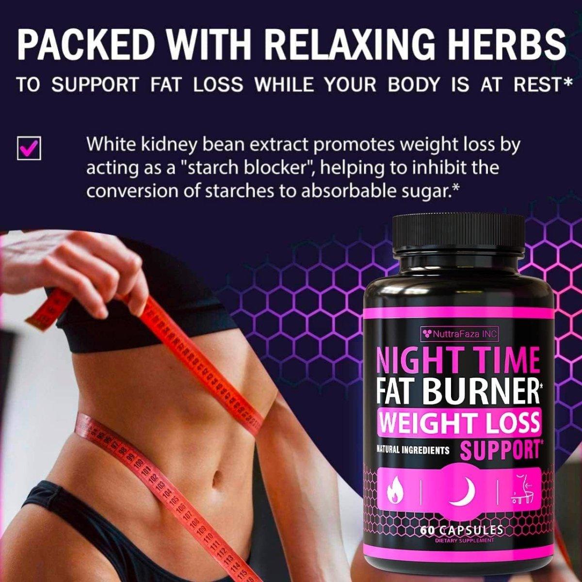 NuttraFaza INC Night Time Fat Burner Weight Loss Support Supplement for Women - 2Pack (60 Capsules per pack) - Glam Global UK