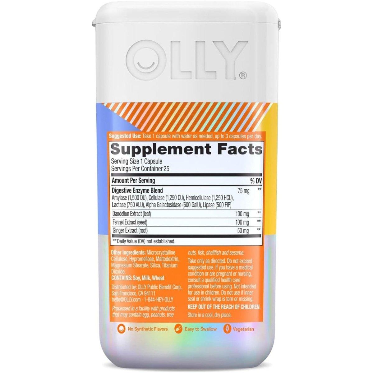 OLLY Beat the Bloat Capsules, Digestive Support Enzymes - 25 Count - Glam Global UK