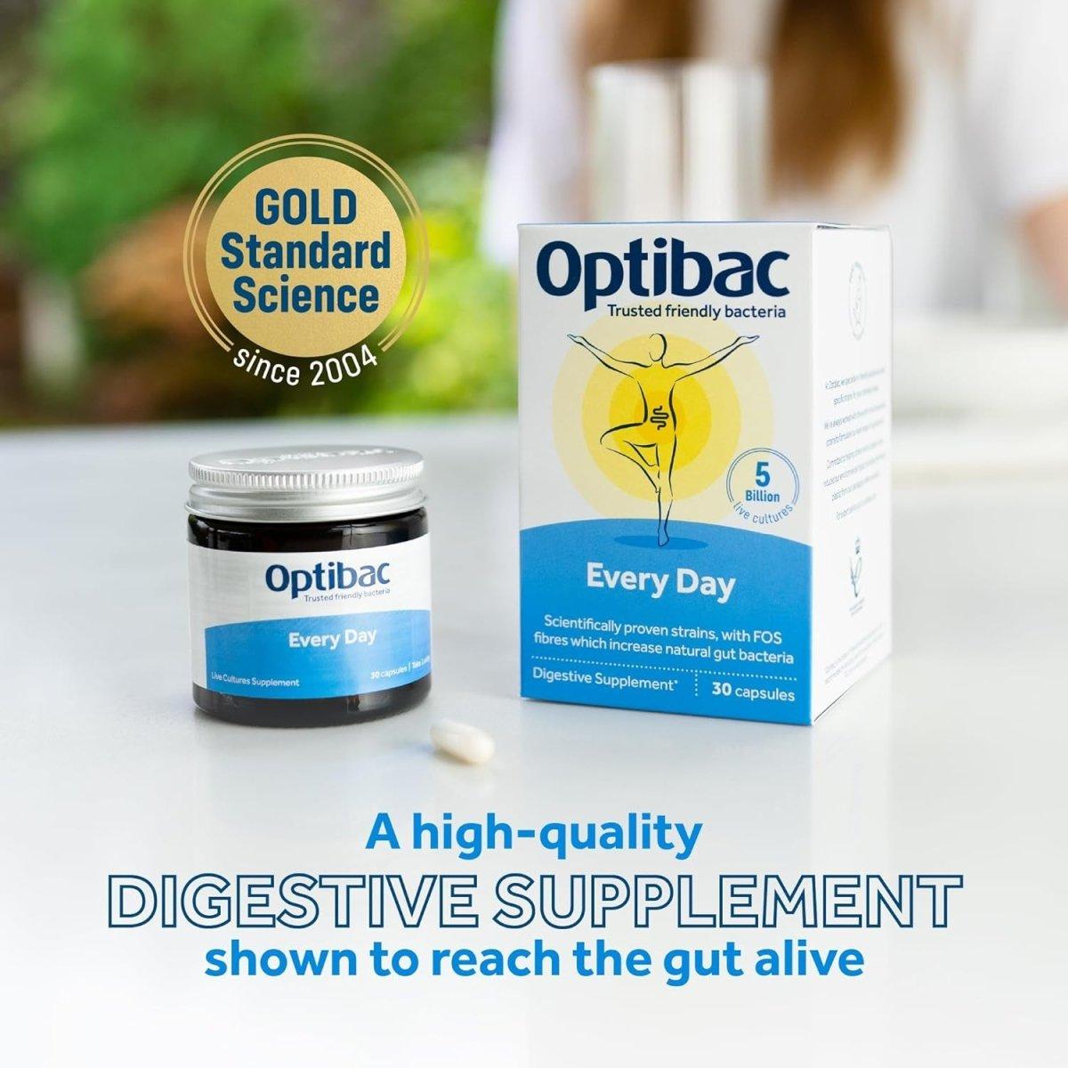 Optibac Every Day - Digestive Probiotic Supplement with 5 Billion Bacterial Cultures & FOS Fibres - 30 Capsules - Glam Global UK