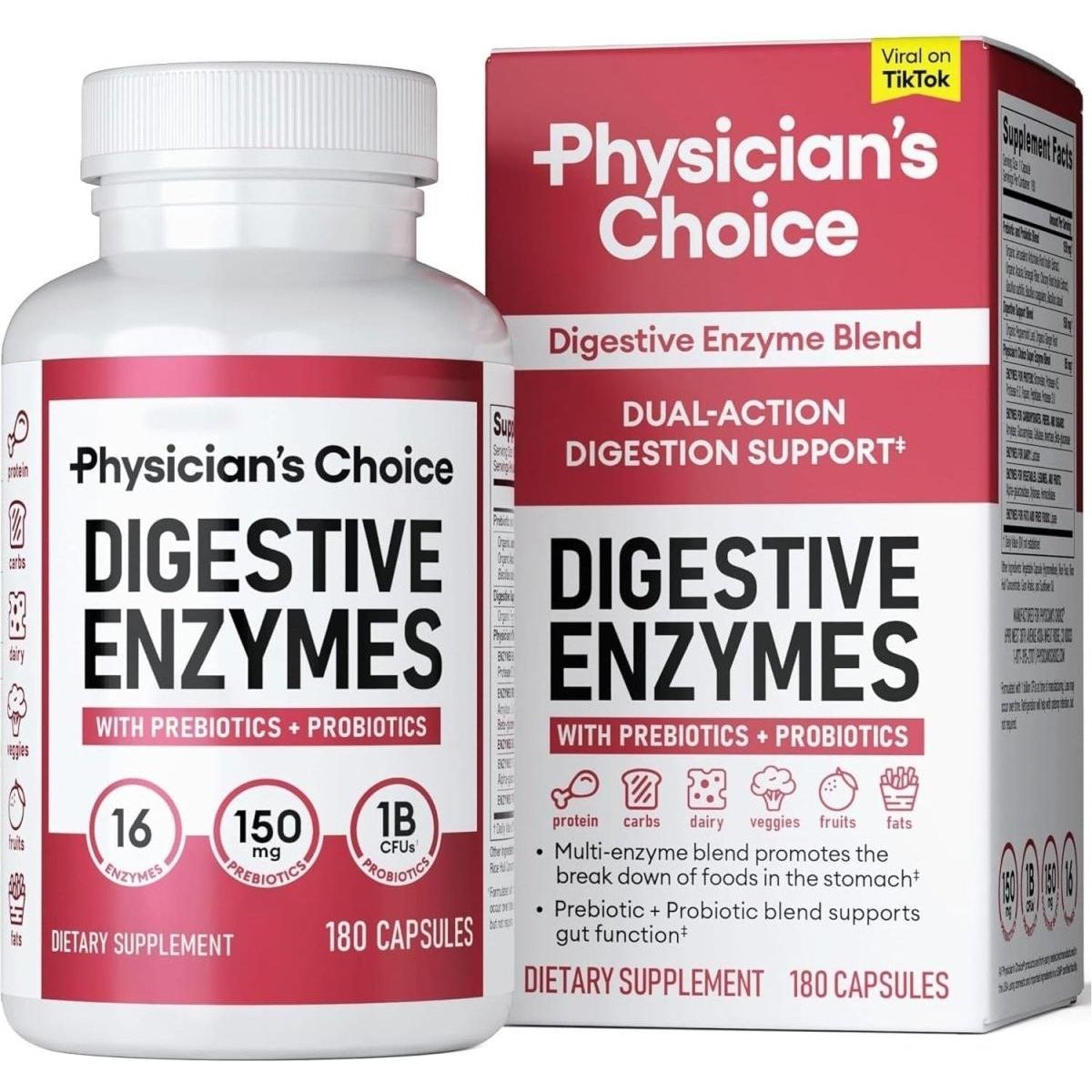 Physician's CHOICE Digestive Enzymes - Dual Action Approach - 180 Count - Glam Global UK