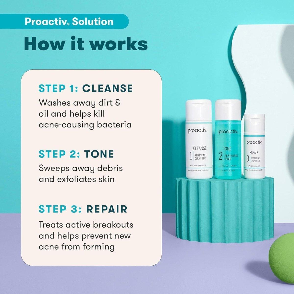 Proactiv 3 Step Acne Treatment - Benzoyl Peroxide Face Wash - 30 Day Complete Acne Skin Care Kit - Glam Global UK