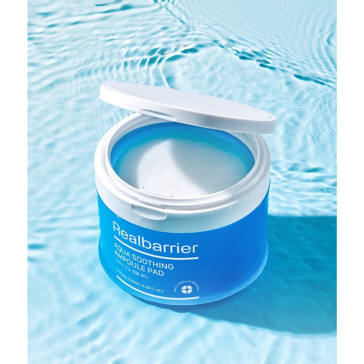 Real Barrier Aqua Soothing Ampoule Pad – 130ml (70 Pads) | Cooling, Hydrating & Skin-Soothing Care
