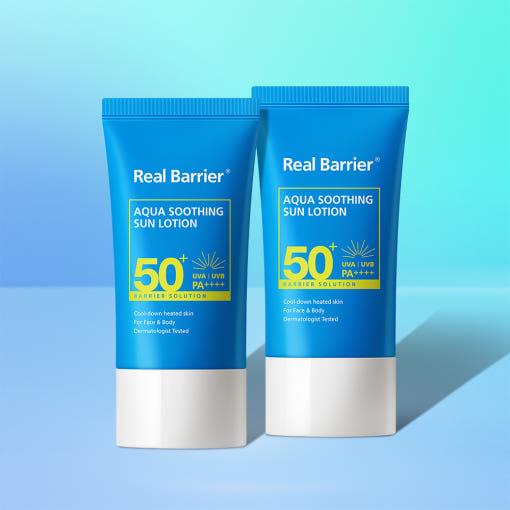 Real Barrier Aqua Soothing Sun Lotion SPF 50+ PA++++ (50ml + 50ml) | Cooling & Hydrating UV Protection