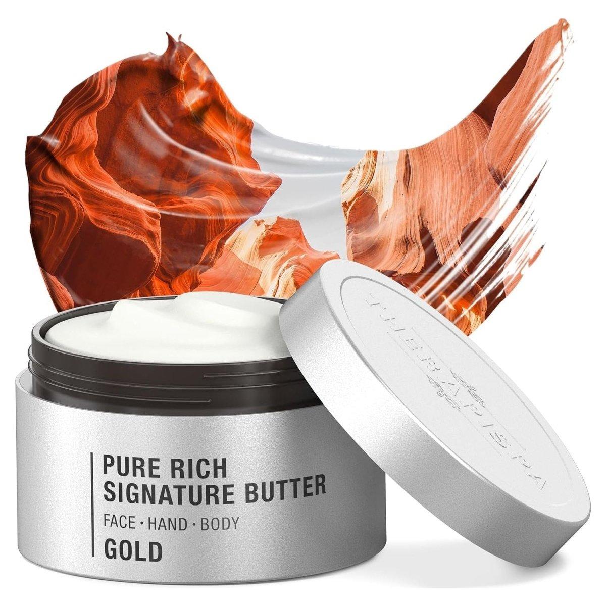 Pure Rich Body Butter - Super Creamy with Ceramides, Hyaluronic Acid, Niacinamide (B3), Panthenol (B5), and Shea Butter for Deep Hydration and Repairing Dry Skin (Gold, 7 Oz) - Glam Global UK