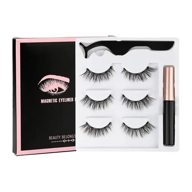 Magnetic Eyelashes Set with Waterproof Eyeliner and Tweezer - Glam Global UK