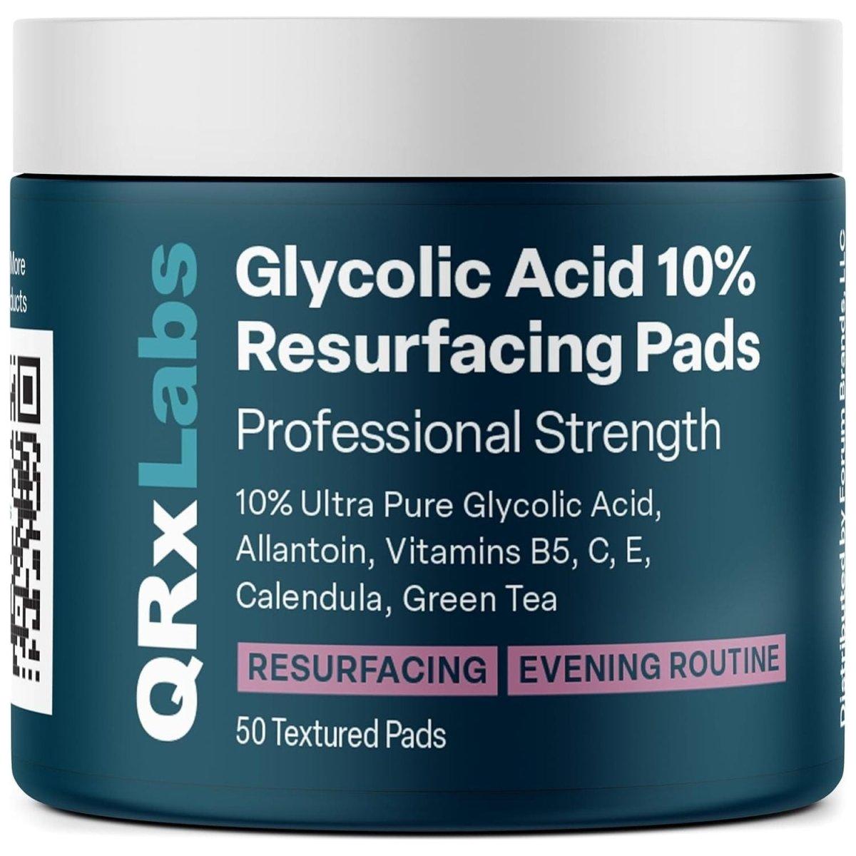 QRxLabs Glycolic Acid 10% Resurfacing Pads - 50 Texture Pads - Glam Global UKQRxLabs