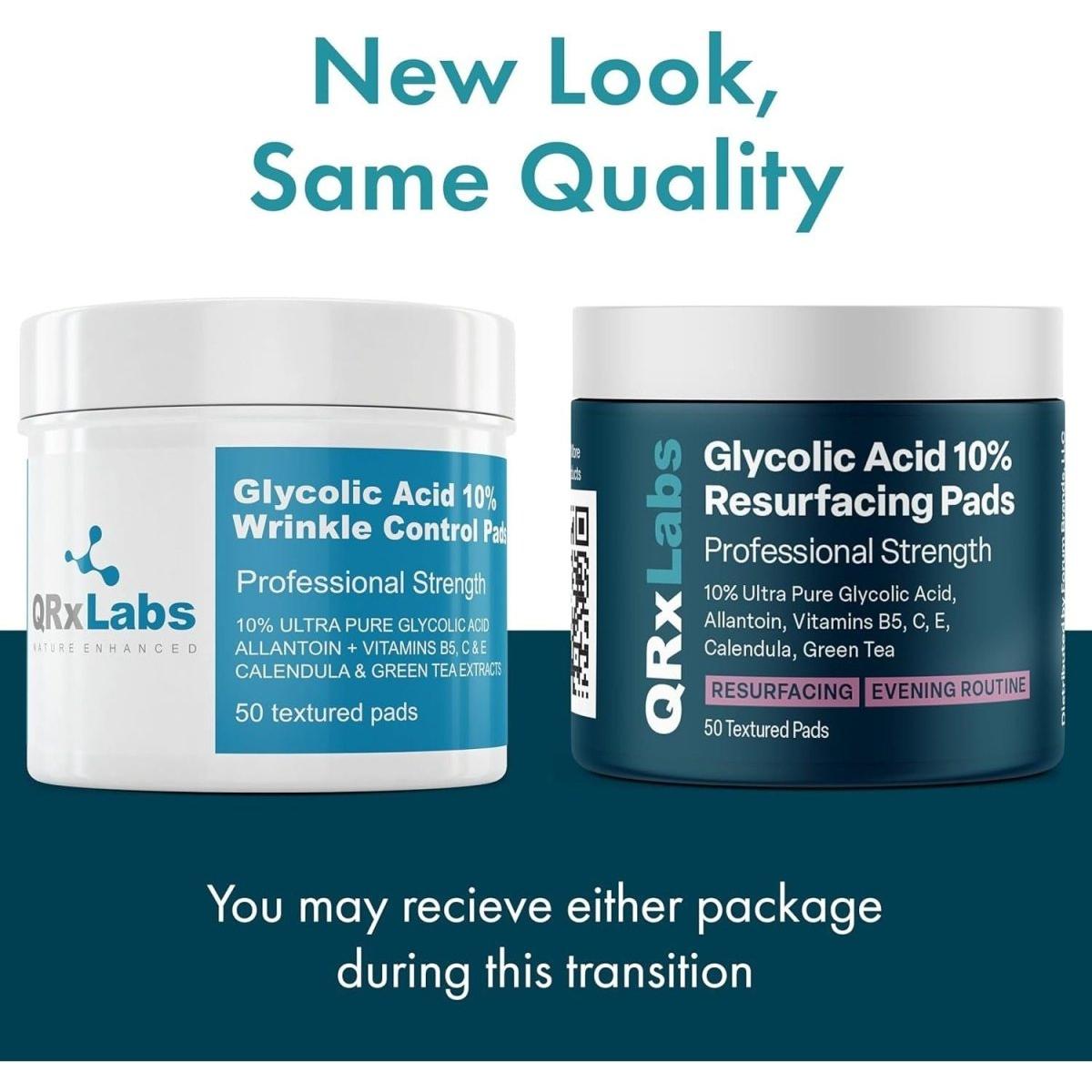 QRxLabs Glycolic Acid 10% Resurfacing Pads - 50 Texture Pads - Glam Global UKQRxLabs