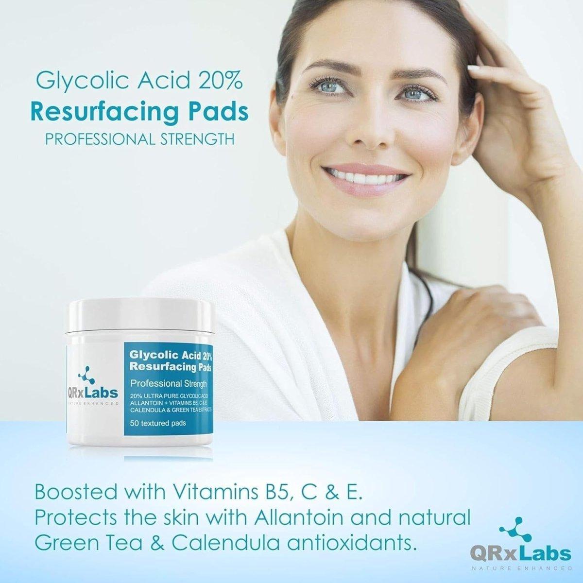 QRxLabs Glycolic Acid 20% Resurfacing Pads - 50 Texture Pads - Glam Global UK