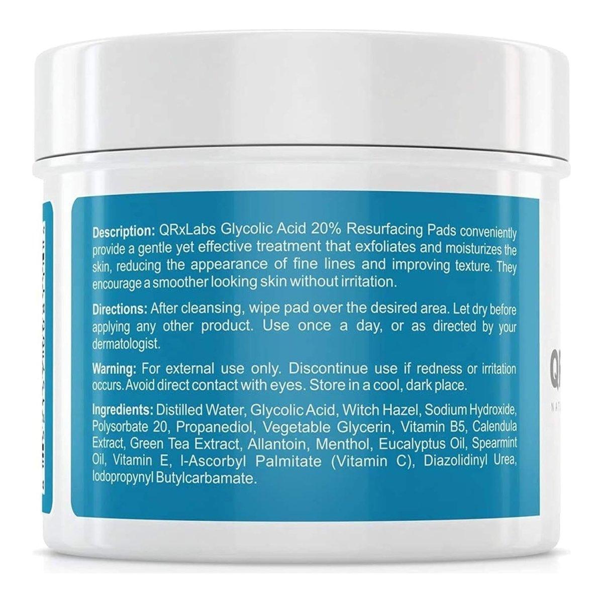 QRxLabs Glycolic Acid 20% Resurfacing Pads - 50 Texture Pads - Glam Global UK