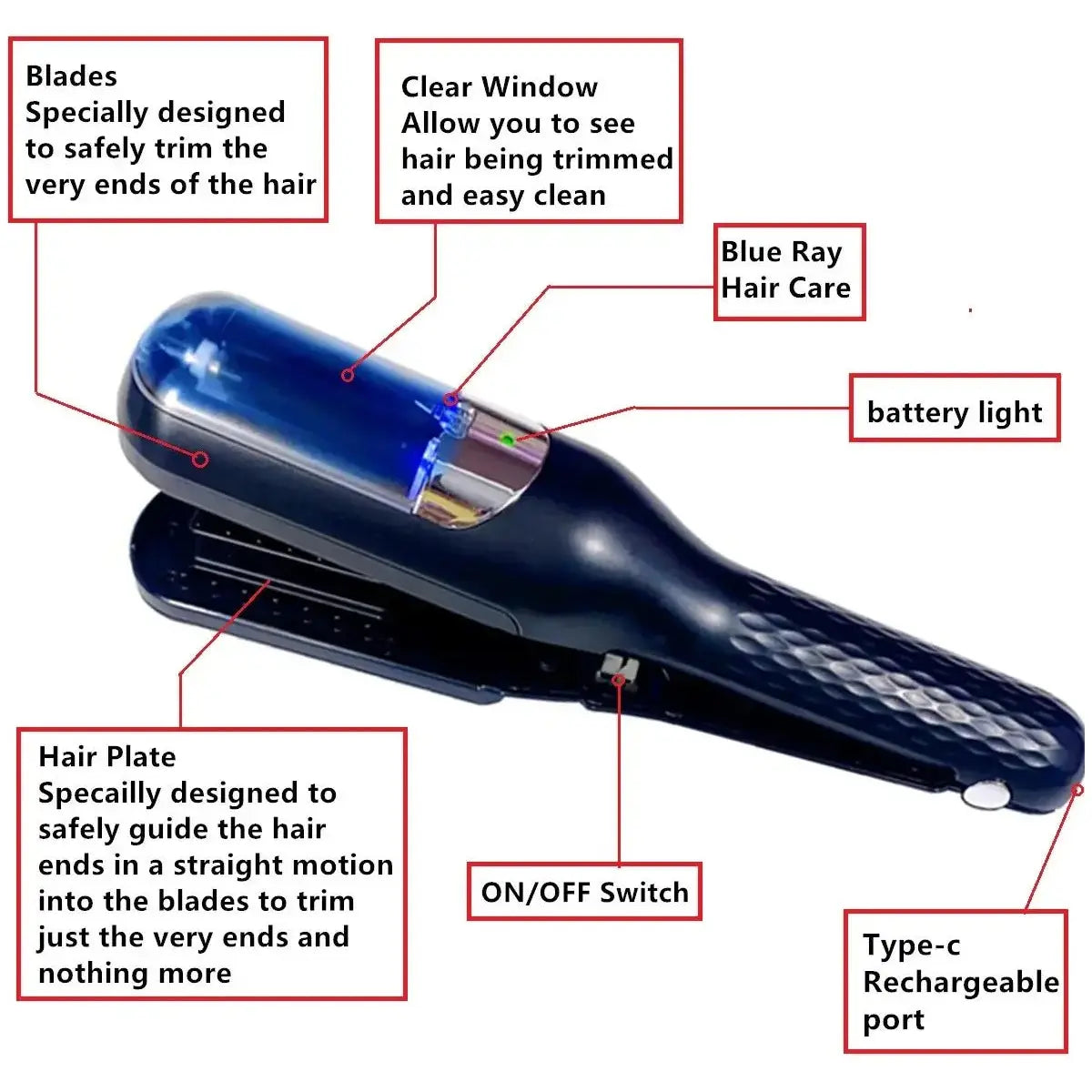 Rechargeable Cordless Split Ends Trimmer - Glam Global UK