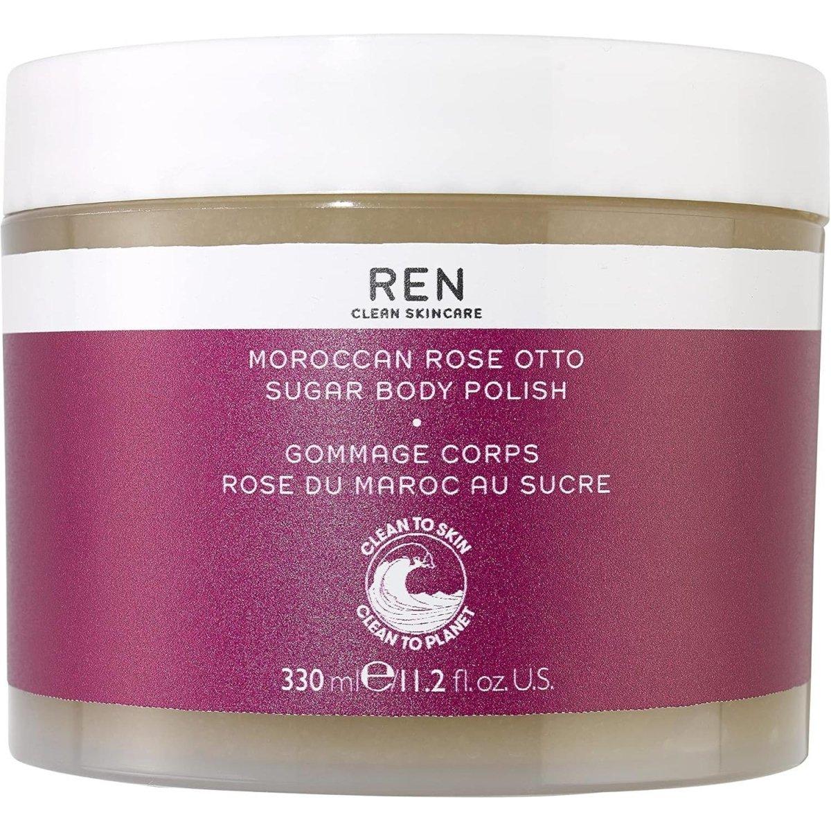 REN Clean Skincare Moroccan Rose Otto Sugar Body Polish - 330ml | Exfoliating & Hydrating Body Scrub - Glam Global UK