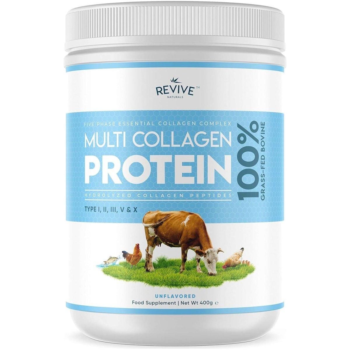 Revive Multi Collagen Protein Powder - Types I, II, III, V & X - 400G (1 Month Supply) - Glam Global UK