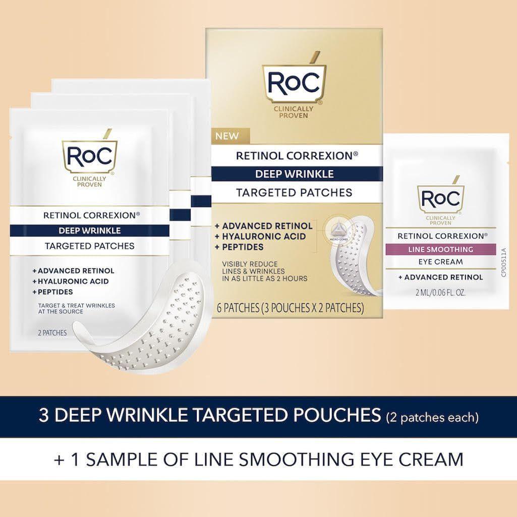 RoC Retinol Correxion Deep Wrinkle Patches with Retinol Line Smoothing Eye Cream – 6 Patches + 0.06 fl oz (2 ml) Cream - Glam Global UK