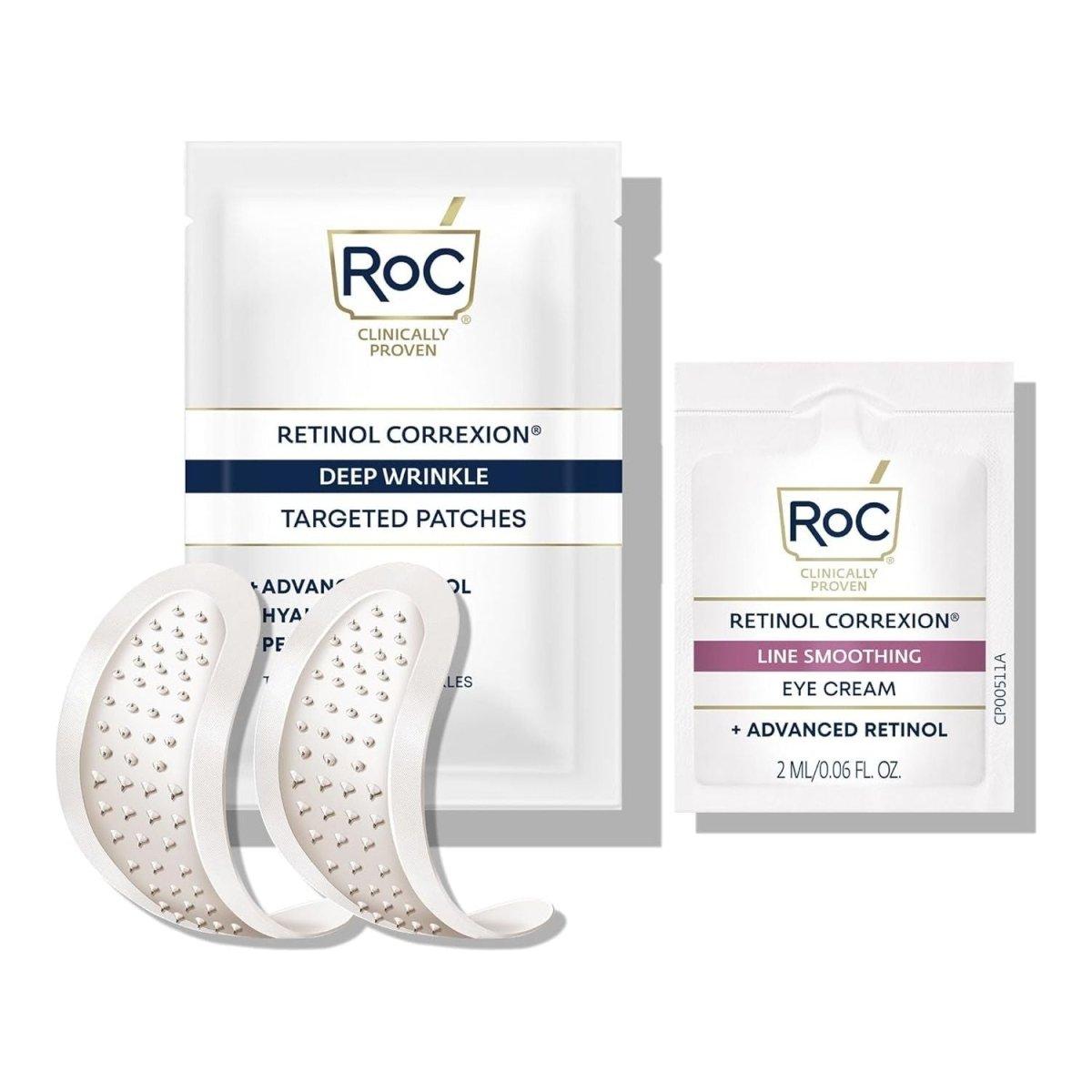 RoC Retinol Correxion Deep Wrinkle Patches with Retinol Line Smoothing Eye Cream – 6 Patches + 0.06 fl oz (2 ml) Cream - Glam Global UK