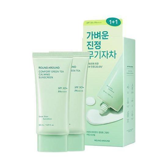 ROUND AROUND Comfort Green Tea Calming Sunscreen SFP50+ PA++++ 50ml+50ml (Double SET) - Glam Global UK