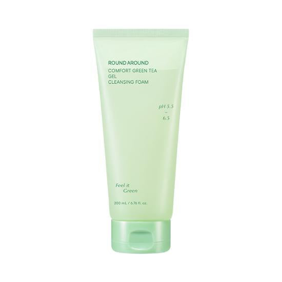 ROUND AROUND Comfort Green Tea Gel Cleansing Foam 200ml - Glam Global UK