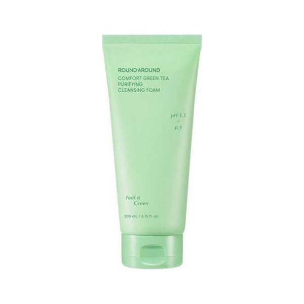 ROUND AROUND Comfort Green Tea Purifying Cleansing Foam 200ml - Glam Global UKROUND AROUND