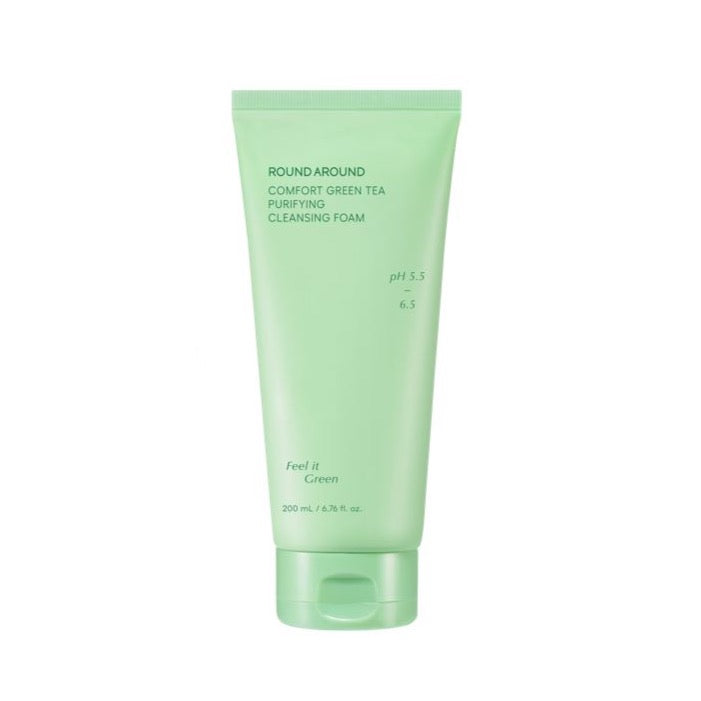 ROUND AROUND Comfort Green Tea Purifying Cleansing Foam 200ml - Glam Global UK