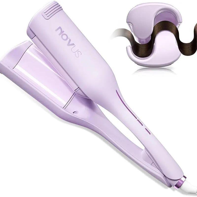 Rovy Wave Curling Iron, NOVUS Anti - Scald Hair Crimper, 2 Barrel Ionic Wavy Hair Curler for Women, 1.4 Inch Fast Heating Curling Wand, 4 Temp Ceramic Hair Waver, Crimper Hair Iron for Wide Deep Waves - Glam Global UK