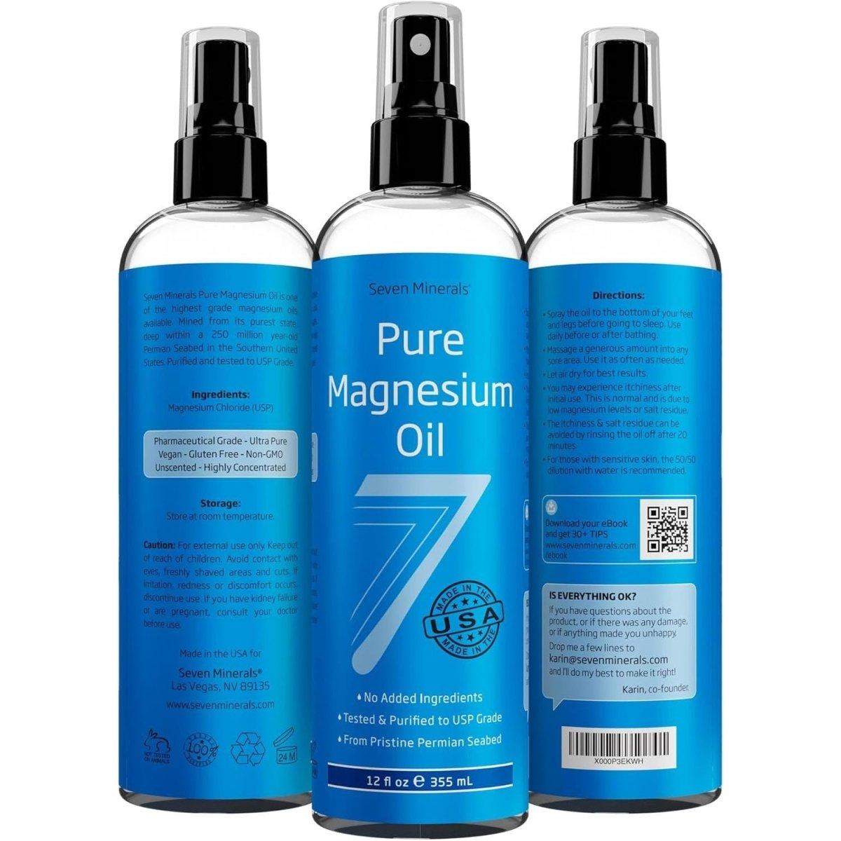 Seven Minerals Pure Magnesium Oil - Big 355ml (Lasts 9 Months) - Glam Global UK