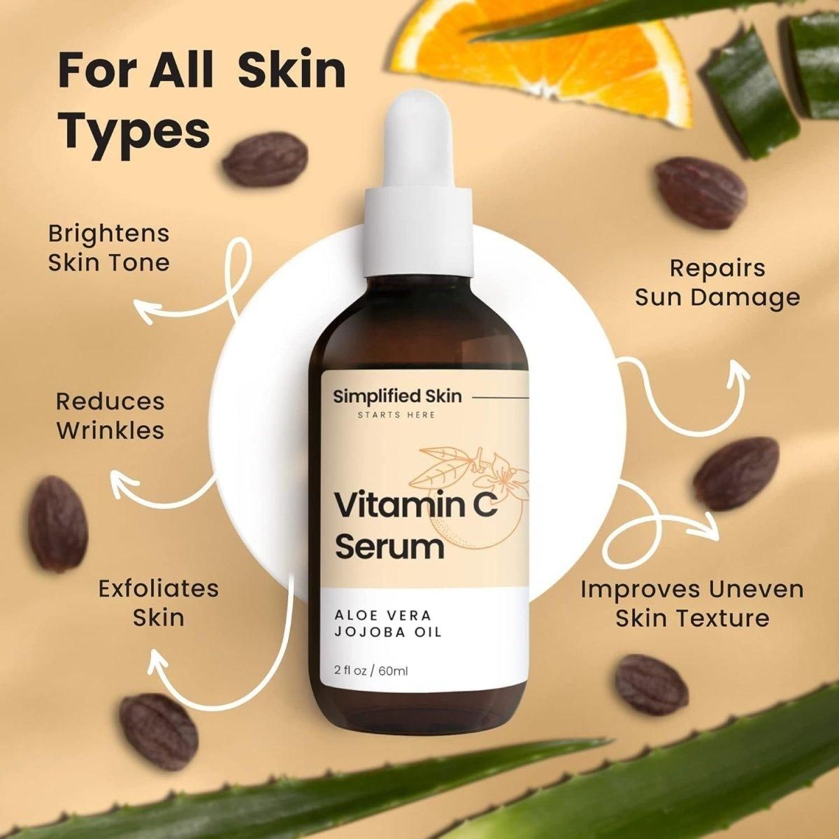 Simplified Skin Vitamin C Face Serum - Double Size 60ml - Glam Global UK