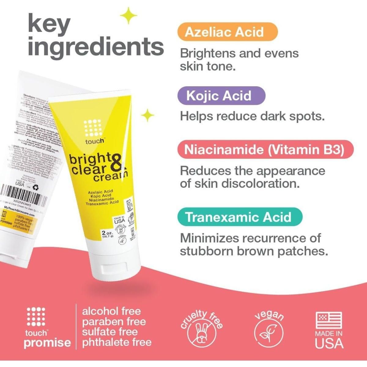 Skin Brightening Cream for Dark Spots on Face - Azelaic Acid with Kojic Acid, Tranexamic Acid, & Niacinamide – Age Spot, Sun Spot, and Melasma - Glam Global UK