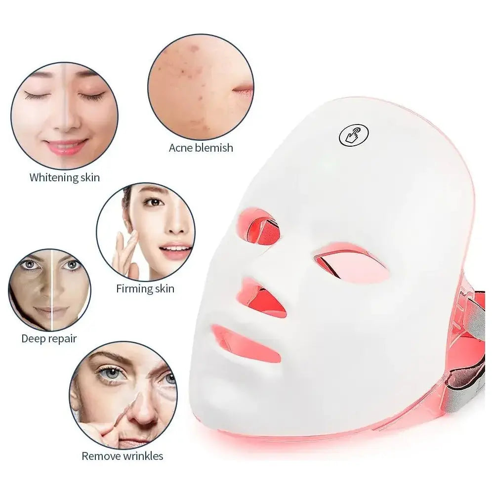 Skin Rejuvenation LED Facial Mask – USB - Charged 7 - Color Photon Therapy for Radiant, Youthful Skin - Glam Global UK